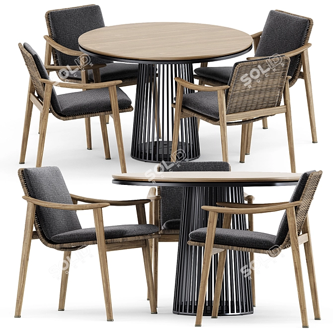 Modern Outdoor Seating Set: Fynn Chair & Grid Table 3D model image 1