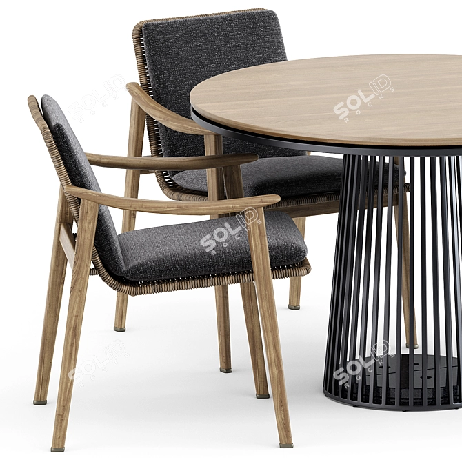 Modern Outdoor Seating Set: Fynn Chair & Grid Table 3D model image 2