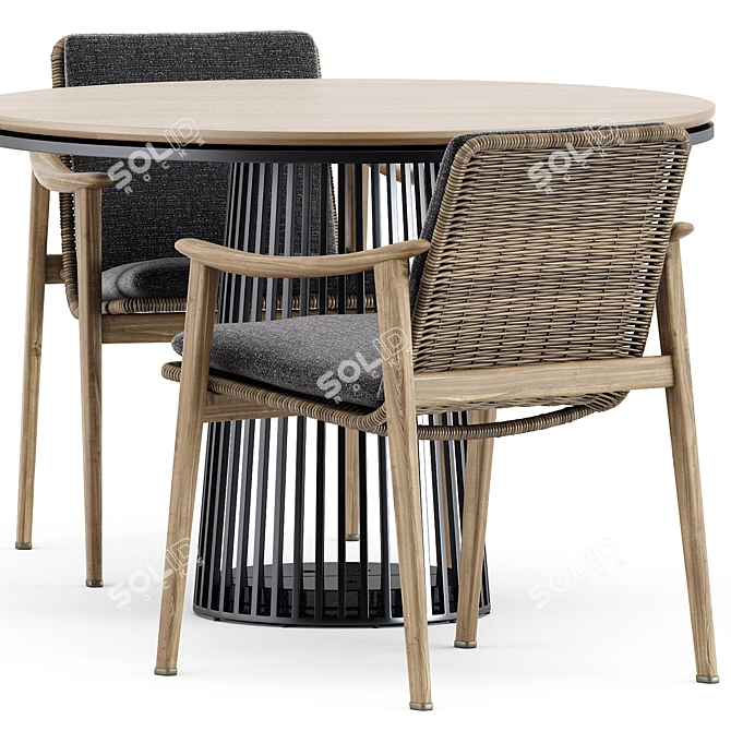 Modern Outdoor Seating Set: Fynn Chair & Grid Table 3D model image 3