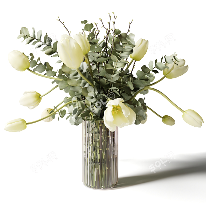 Eucalyptus & Tulip Bouquets in Glass Vases 3D model image 3