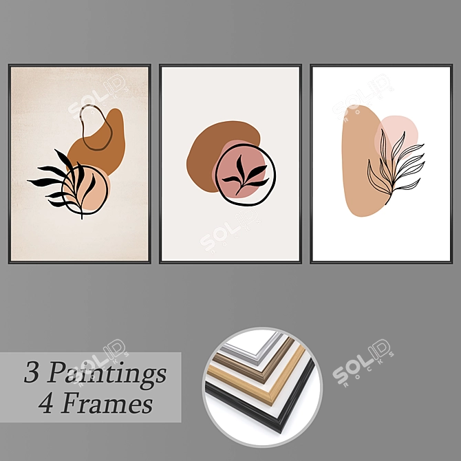 Artistic Trio: Set of 3 Wall Paintings 3D model image 1