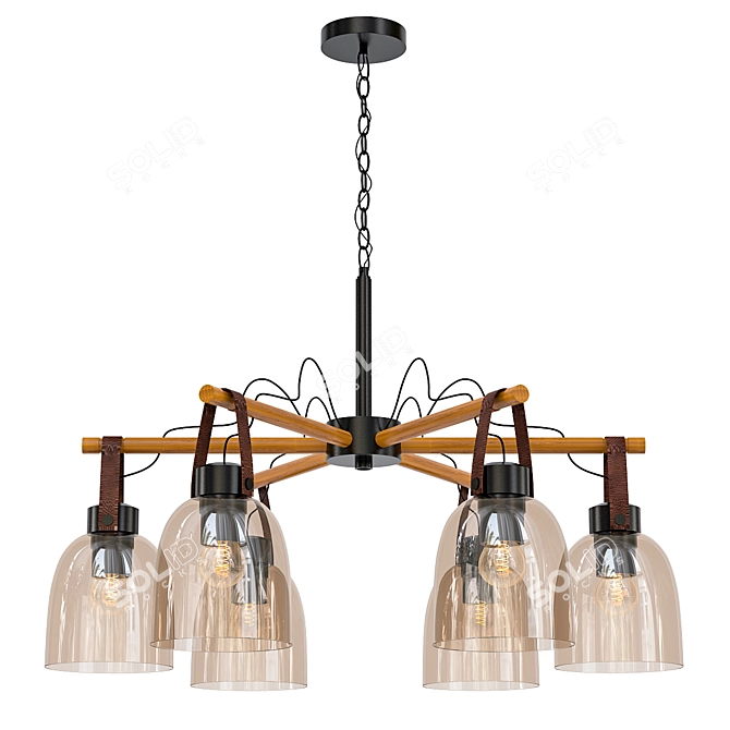 Vintage Wood and Glass Chandelier 3D model image 1