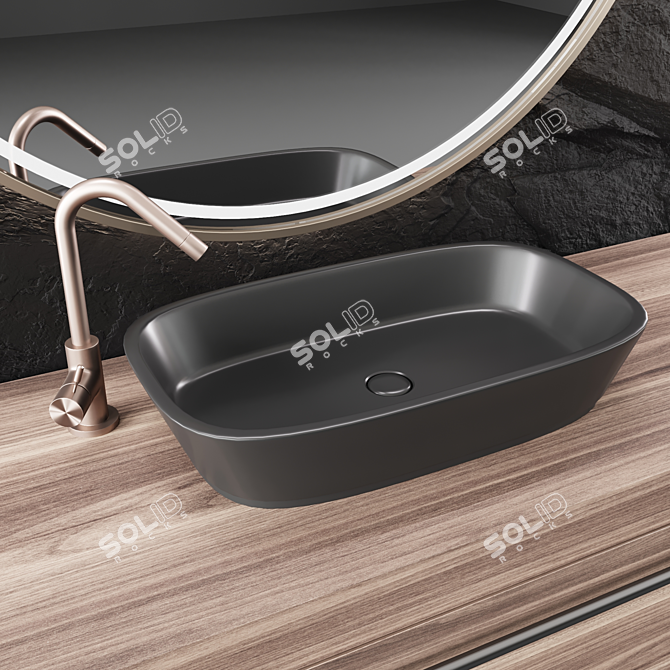 Bathroom Console with Mirror | Editable Stone Panel 3D model image 2