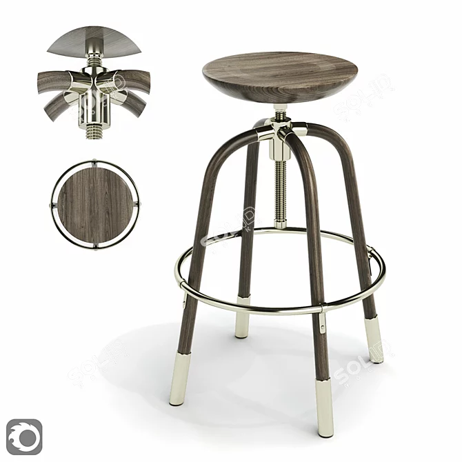 Sleek Black Adjustable Stool 3D model image 1