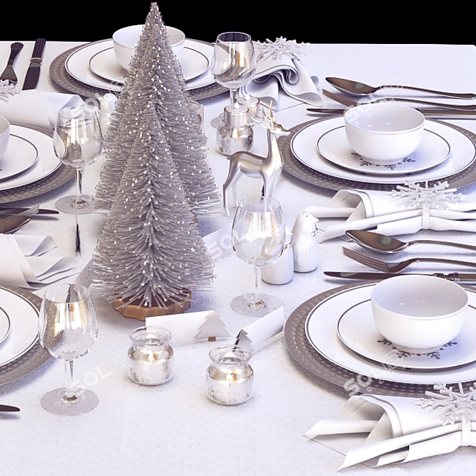 European-inspired New Year's Table Set 3D model image 4