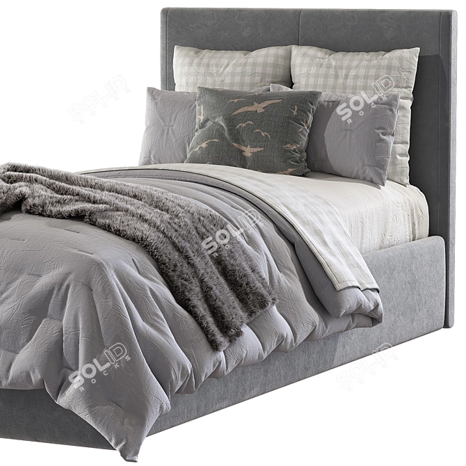 Modern Gray Headboard Bed 3D model image 4