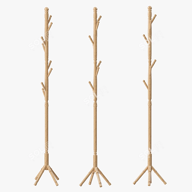 Elegant Wood Coat Rack Stand 3D model image 2