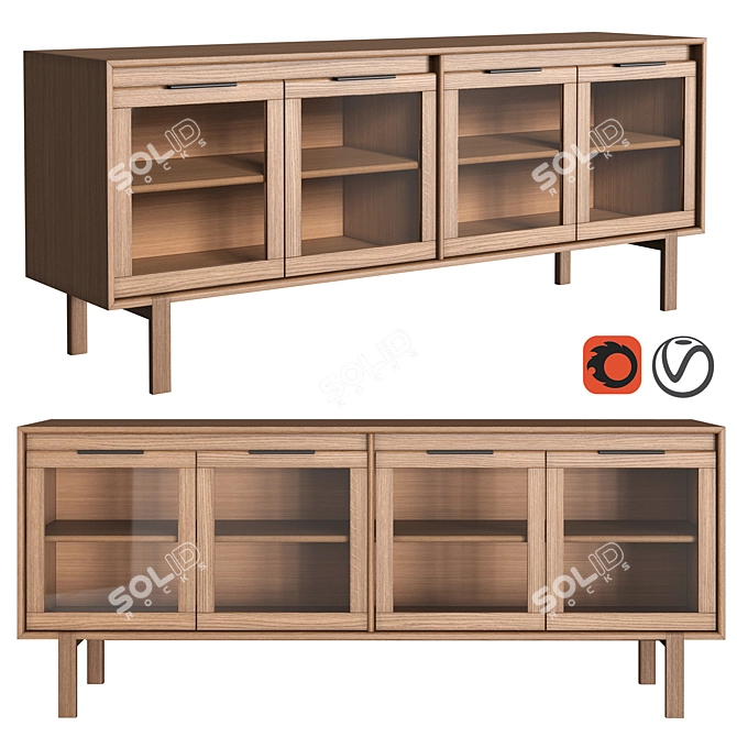 Modern JP Line 6.0 Glass Media Console 3D model image 1