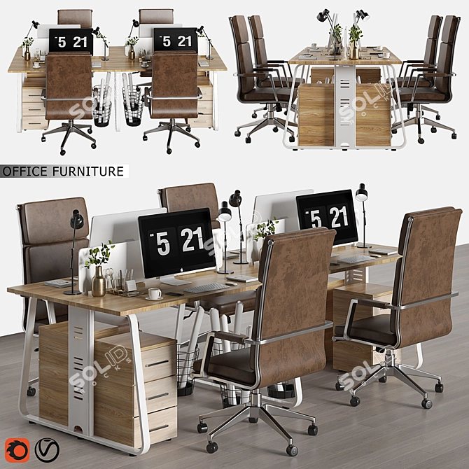 Modern Office Furniture Set 3D model image 1