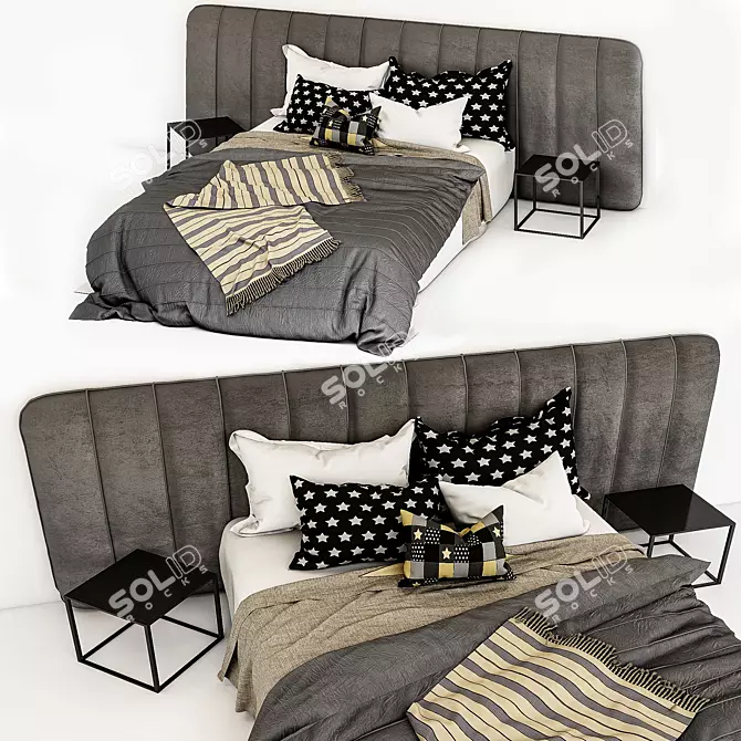 Modern Gray Bed 3D model image 1