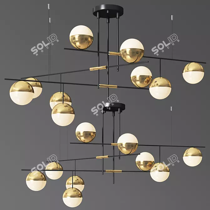 Sleek Brass LED Chandelier 3D model image 1