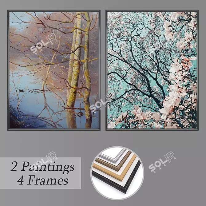 Modern Wall Art Set (2 Paintings, 4 Frame Options) 3D model image 1