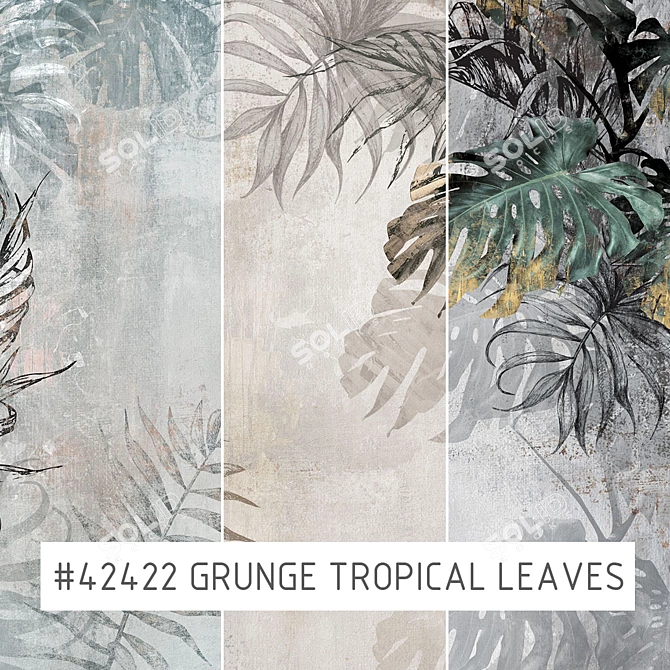 Grunge Tropical Leaves Wallpaper 3D model image 1