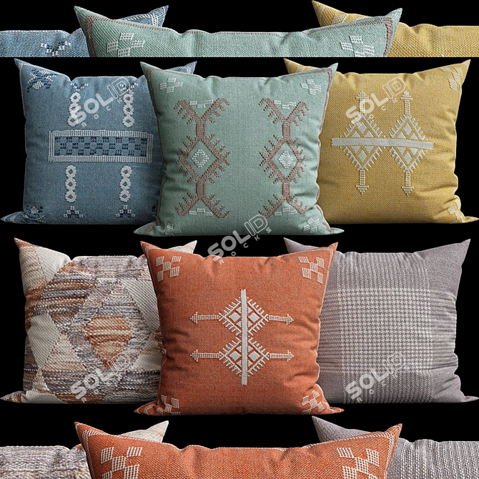 Elegant Embroidered Throw Pillows 3D model image 1