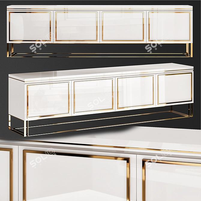 Title: Elegant Gold Accented White TV Stand 3D model image 1