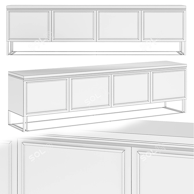 Title: Elegant Gold Accented White TV Stand 3D model image 2