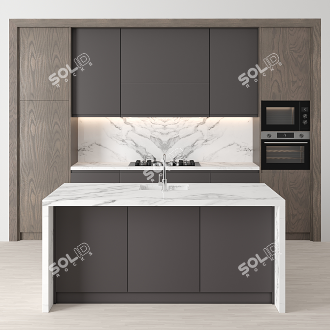 Modern Kitchen with Island 3D model image 1