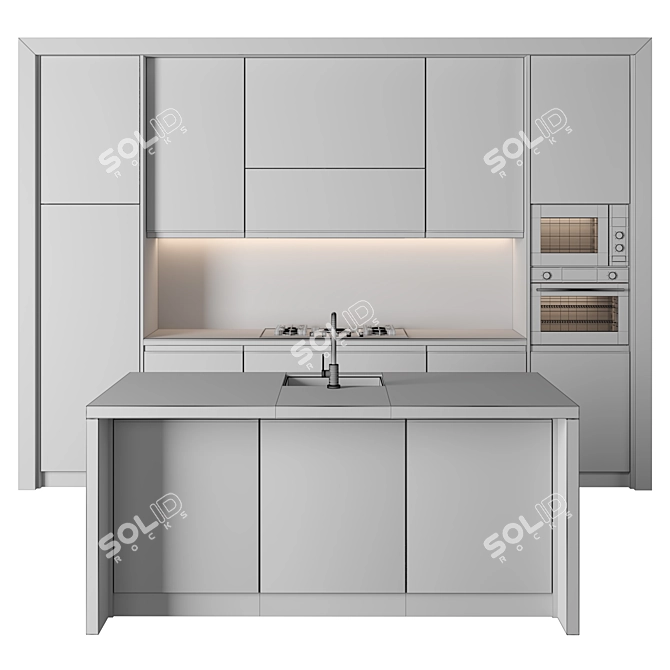 Modern Kitchen with Island 3D model image 4