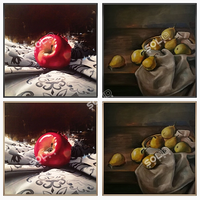 Artistic Set: 2 Paintings with 4 Frame Options 3D model image 2