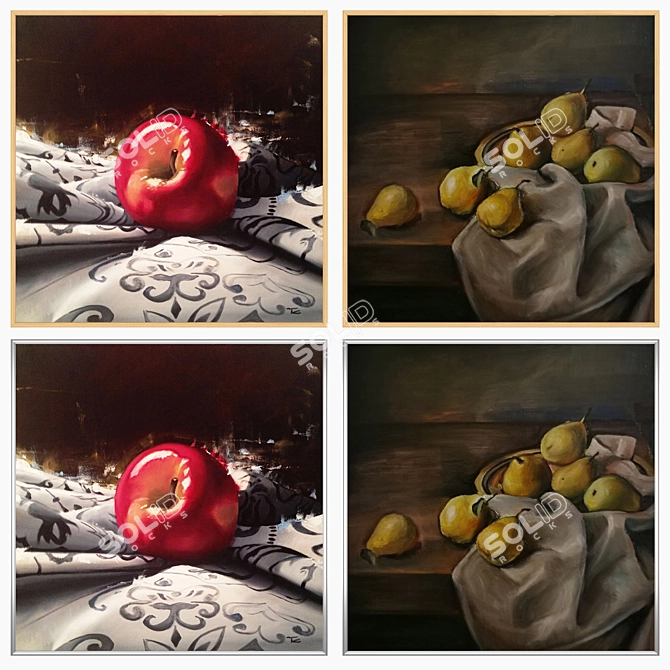 Artistic Set: 2 Paintings with 4 Frame Options 3D model image 3