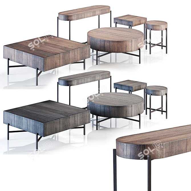 Rustic Reclaimed Wood Tables - Fargo Collection 3D model image 1