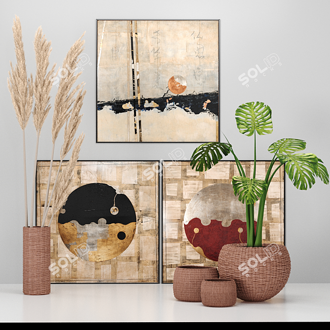 Minimal Art Decor Set - Vase Baskets & Frames 3D model image 1