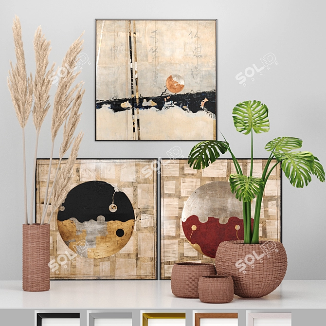 Minimal Art Decor Set - Vase Baskets & Frames 3D model image 2