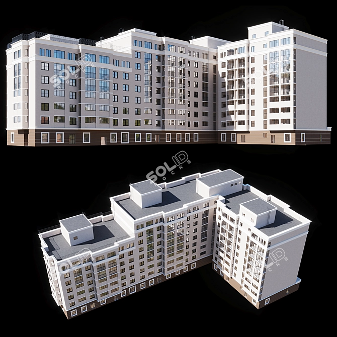 Modern Multi-Level Residential Building 3D model image 3