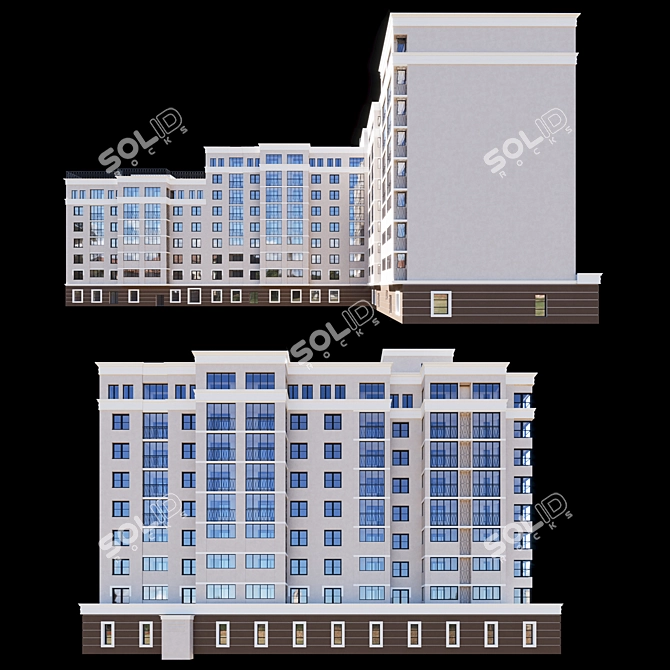 Modern Multi-Level Residential Building 3D model image 4