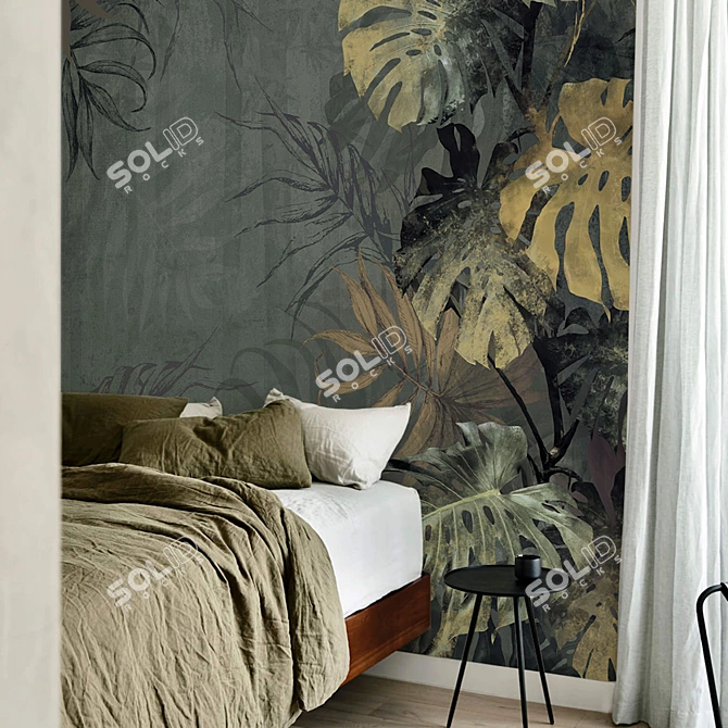 Title: Grunge Tropical Leaves Wallpaper - Eco-Murals Collection 3D model image 3