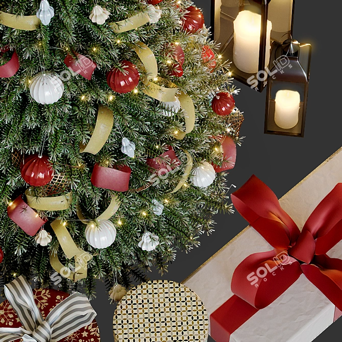 Christmas Bliss: Decorative Tree with Gifts & Lanterns 3D model image 2