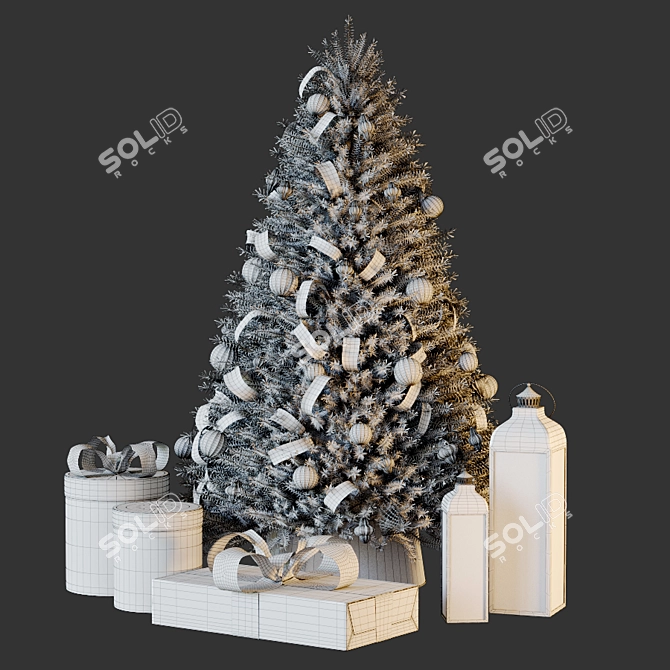 Christmas Bliss: Decorative Tree with Gifts & Lanterns 3D model image 3