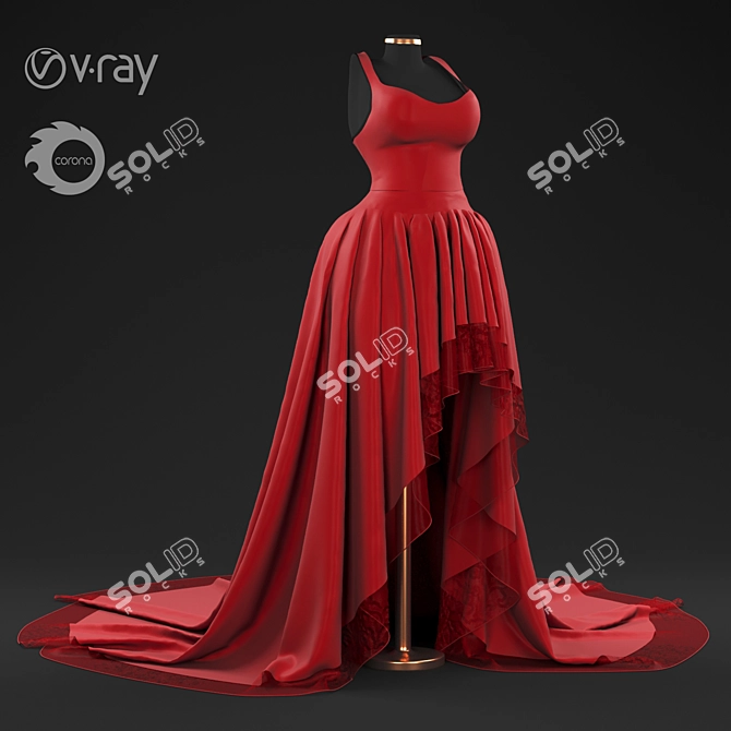 Crimson Elegance: Red Gown 3D model image 1