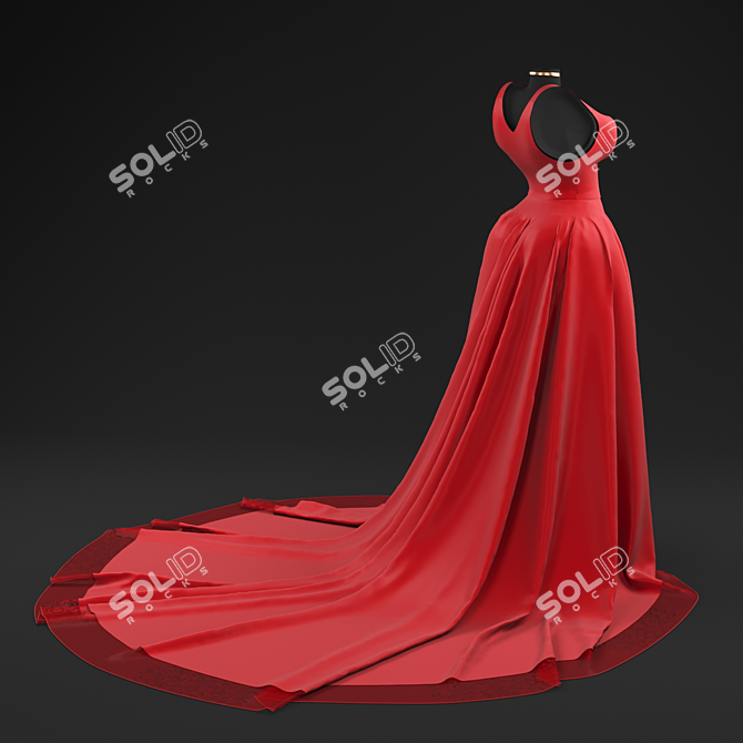 Crimson Elegance: Red Gown 3D model image 2