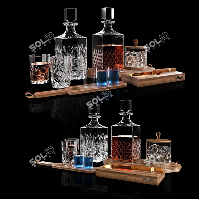 Premium Whiskey Set: Humidor & Cigar Ashtray 3D model image 1