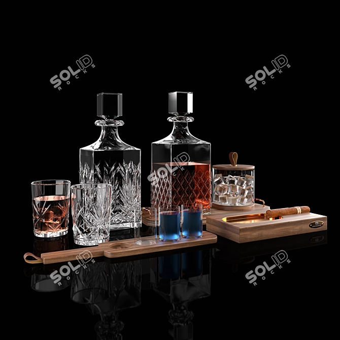 Premium Whiskey Set: Humidor & Cigar Ashtray 3D model image 3