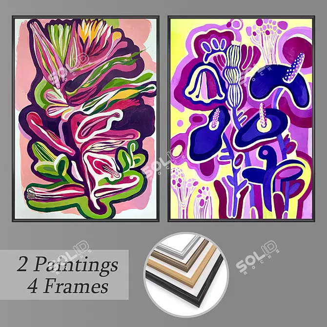 Decorative Wall Art Set with Frame Options 3D model image 1