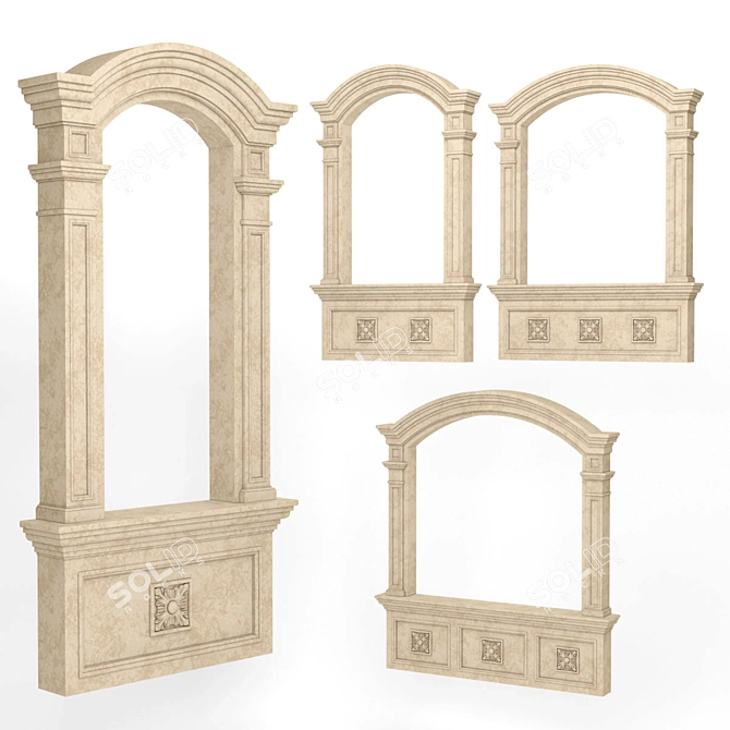 Elegant Arched Window Trims 3D model image 1