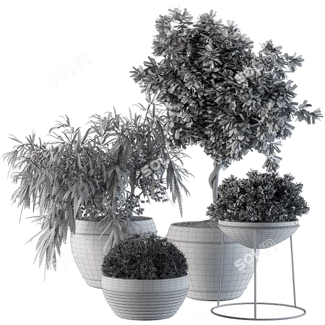 Durable Concrete Pot with Outdoor Plants 3D model image 4