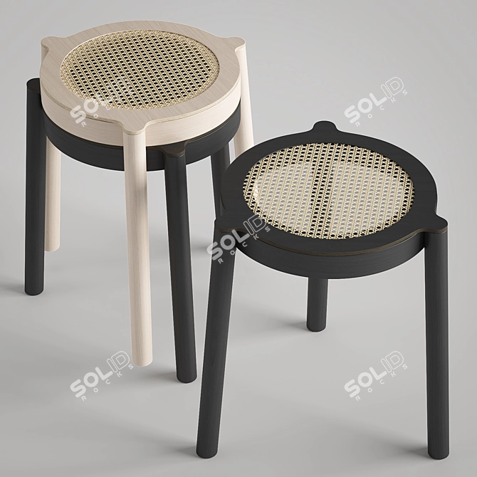 Nordic Stackable Oak Stool 3D model image 1