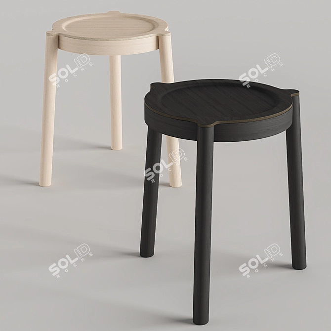 Nordic Stackable Oak Stool 3D model image 2