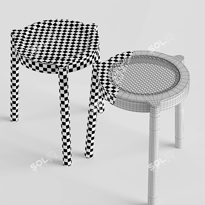 Nordic Stackable Oak Stool 3D model image 5