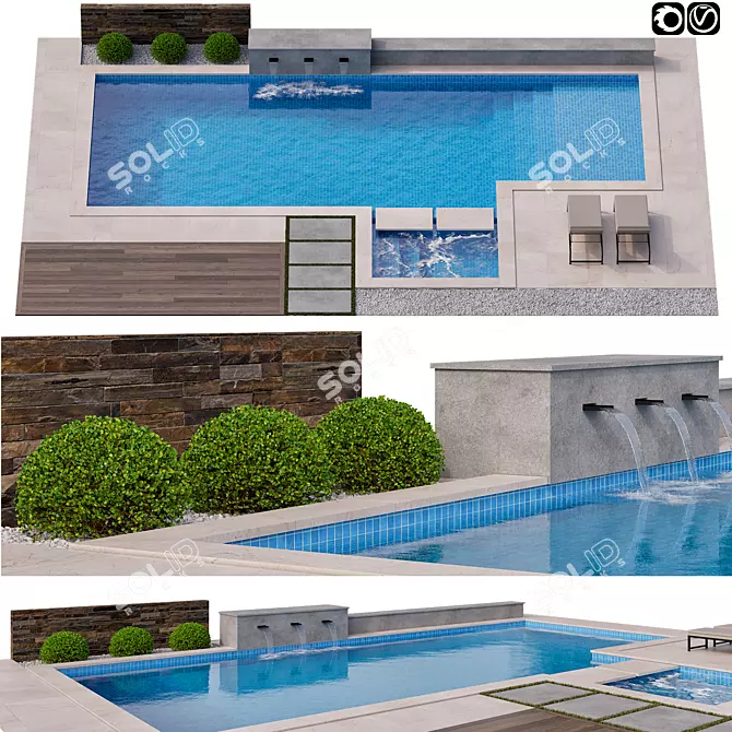 Modern Pool Design: 13.5x10m - 3DSMAX, V-Ray, Corona (FBX Included) 3D model image 1