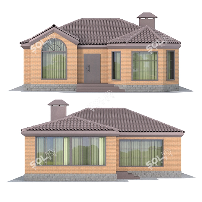 Brick House Model (18x11x5.5m) 3D model image 2