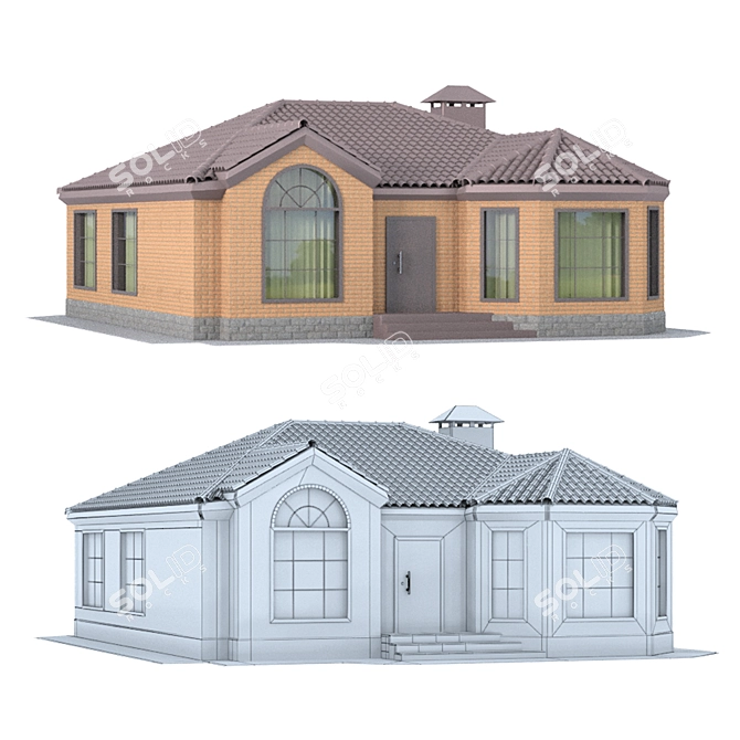 Brick House Model (18x11x5.5m) 3D model image 4