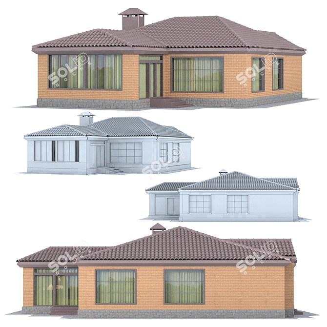 Brick House Model (18x11x5.5m) 3D model image 5