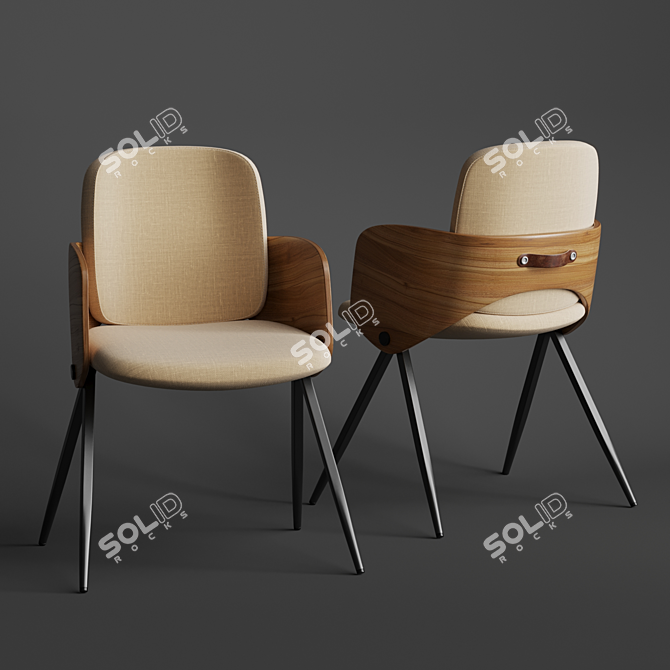 Stylish Isla Chair: Beige Polyester Upholstery, Steel Legs 3D model image 1