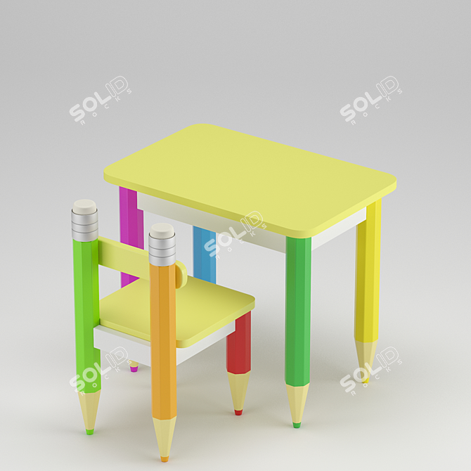 Colorful Pencils Kids Table & Chair Set 3D model image 2