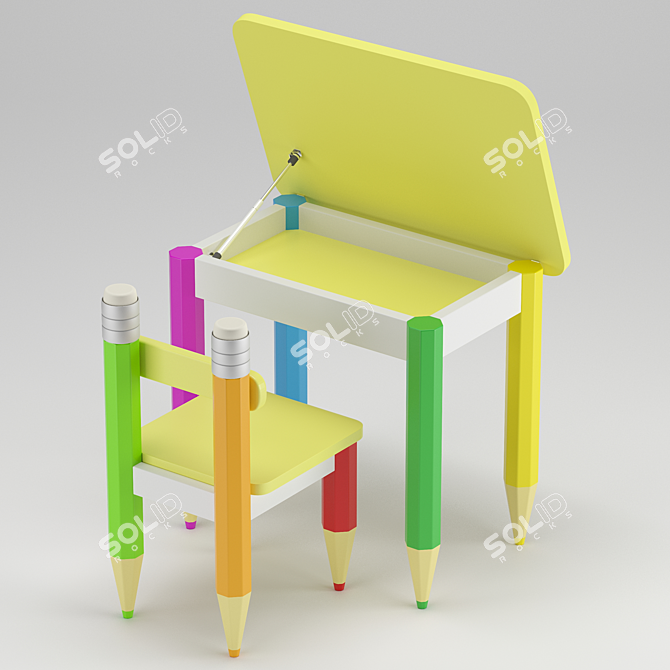 Colorful Pencils Kids Table & Chair Set 3D model image 4