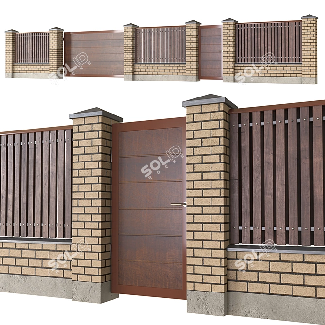 Versatile Brick Fence: Polys: 26k+, Corona Render, Multiple Formats 3D model image 1